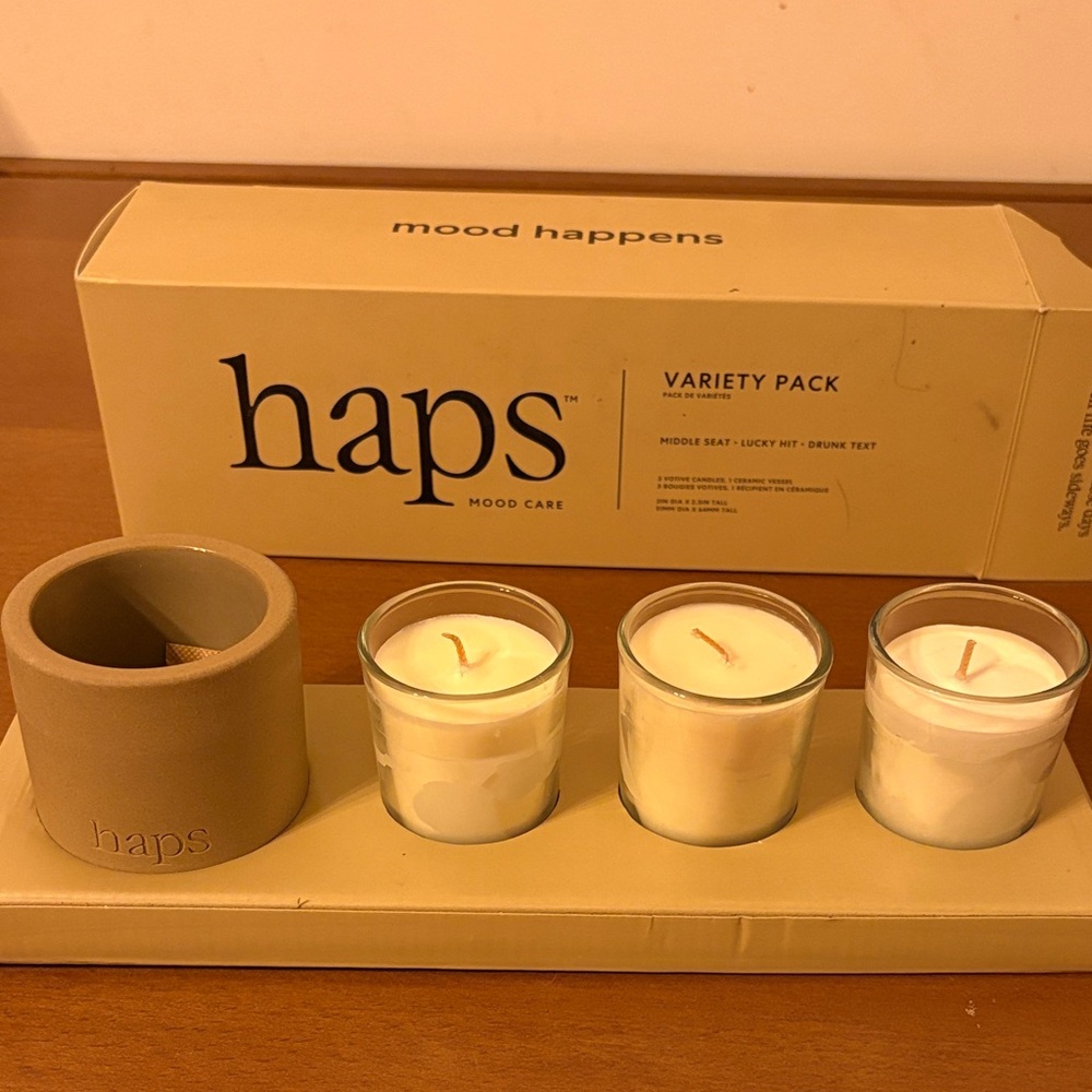 Haps Mood Care Candle Variety 3 Pack with vessel
